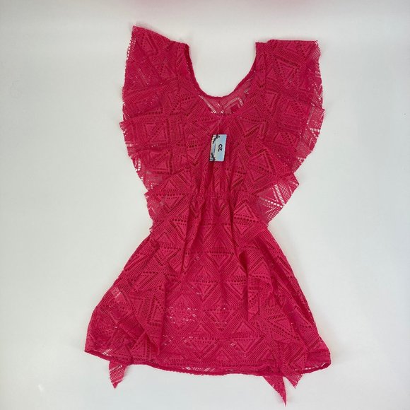 Crochet Swimsuit Cover Up Beach Dress Pink S/M - Picture 5 of 6